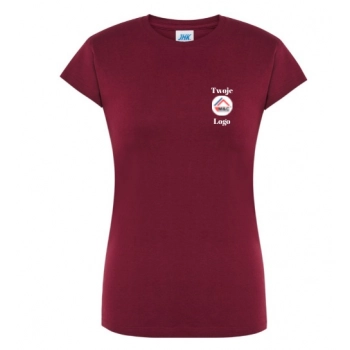 T-shirt damski krótki rękaw + twój tekst lub nadruk na piersi, 16 kolorów do wyboru